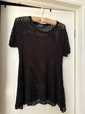 Adonna Black Short-Sleeve Open Knit Top